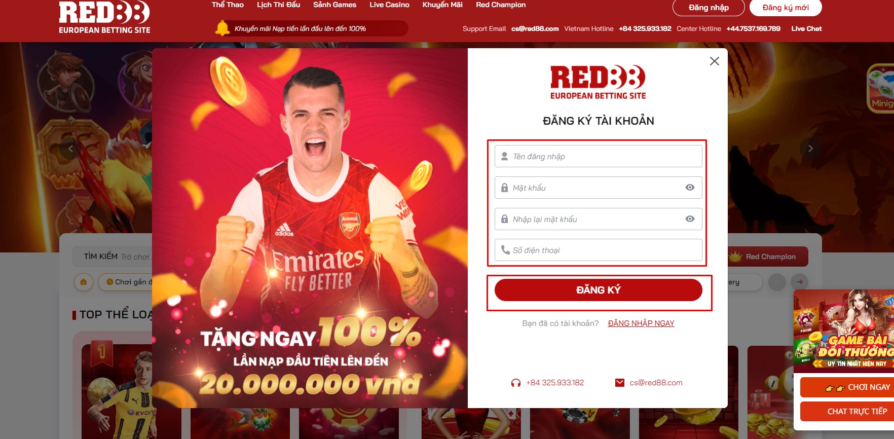 đăng ký thành viên tại red88